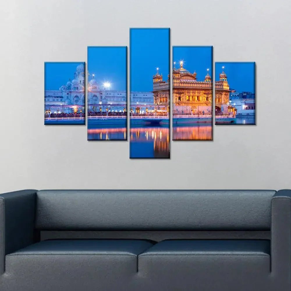 Golden Temple Wooden Framed 5 Pieces Canvas Wall Painting - All India Decor