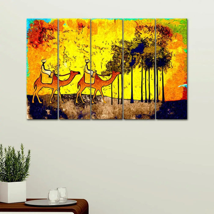 Two Riding Camels 4 Pieces Wall Painting