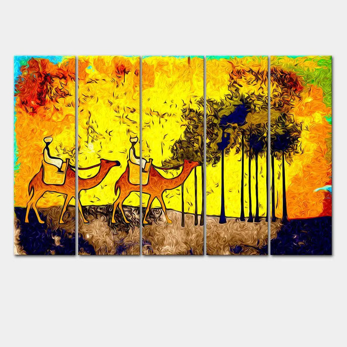 Two Riding Camels 4 Pieces Wall Painting