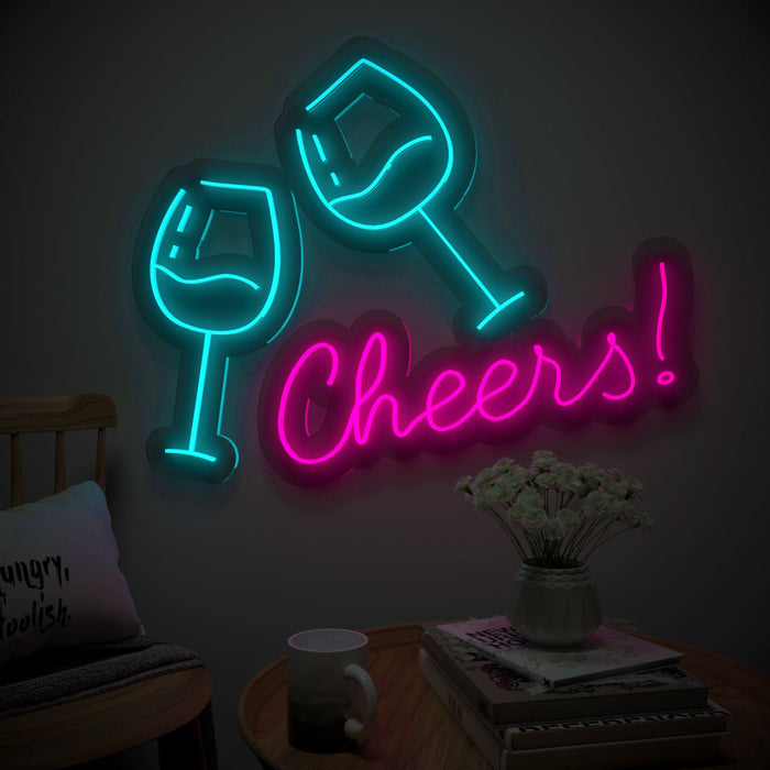 "Cheers" Wine Glass Neon LED Light