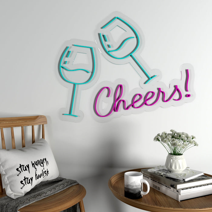 "Cheers" Wine Glass Neon LED Light