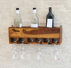 Yellow Natural Teak Wood Wall Mounted Bar Cabinet - All India Decor