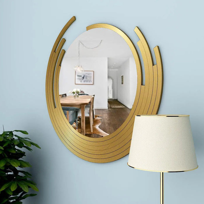 Asymmetric Golden Finish Wall Mirror