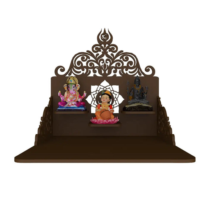 Beautiful Wall Wooden Temple/ Pooja Mandir Design with Shelf, Brown Color