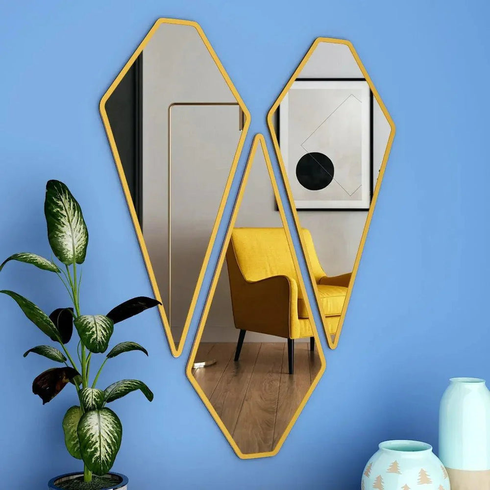 Graceful Diamond Shape Vanity Mirrors (Set of 3) in Golden Finish Frame - All India Decor