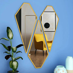 Graceful Diamond Shape Vanity Mirrors (Set of 3) in Golden Finish Frame - All India Decor