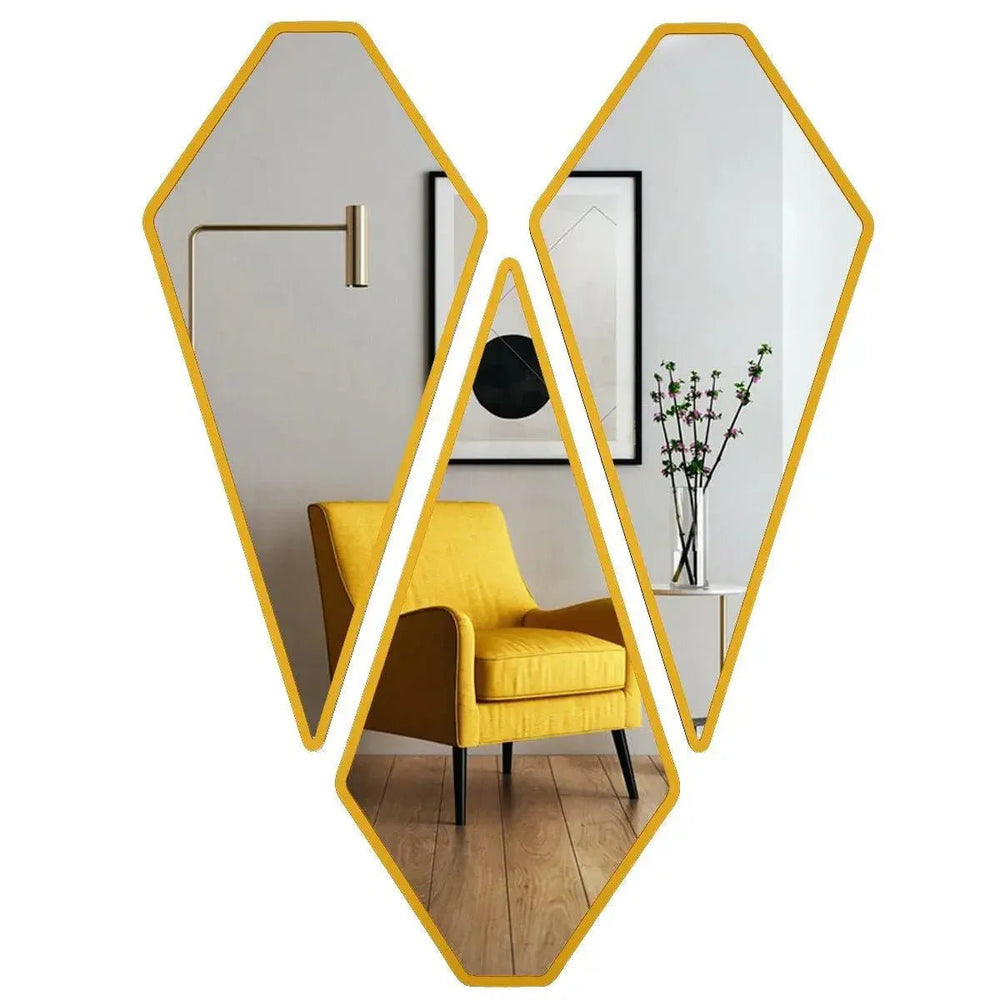 Graceful Diamond Shape Vanity Mirrors (Set of 3) in Golden Finish Frame - All India Decor