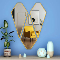 Graceful Diamond Shape Vanity Mirrors (Set of 3) in Golden Finish Frame - All India Decor