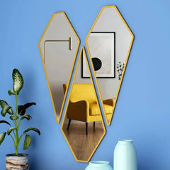 Graceful Diamond Shape Vanity Mirrors (Set of 3) in Golden Finish Frame - All India Decor