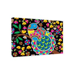 Beautiful Peacock Madhubani Painting / Canvas Print Stretched on Wood Bars 61 x 41cm - All India Decor