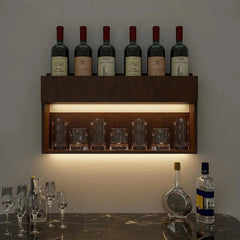 Modish Backlit MDF Bar Wall Shelf / Mini Bar Cabinet in Walnut Finish - All India Decor