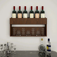 Modish Backlit MDF Bar Wall Shelf / Mini Bar Cabinet in Walnut Finish - All India Decor