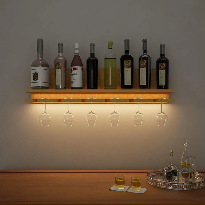 Aesthetic Backlit MDF Bar Wall Shelf / Mini Bar Cabinet (Light Oak FInish)