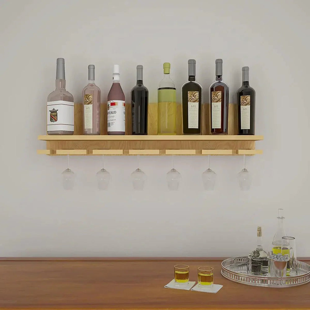 Aesthetic Backlit MDF Bar Wall Shelf / Mini Bar Cabinet (Light Oak FInish) - All India Decor