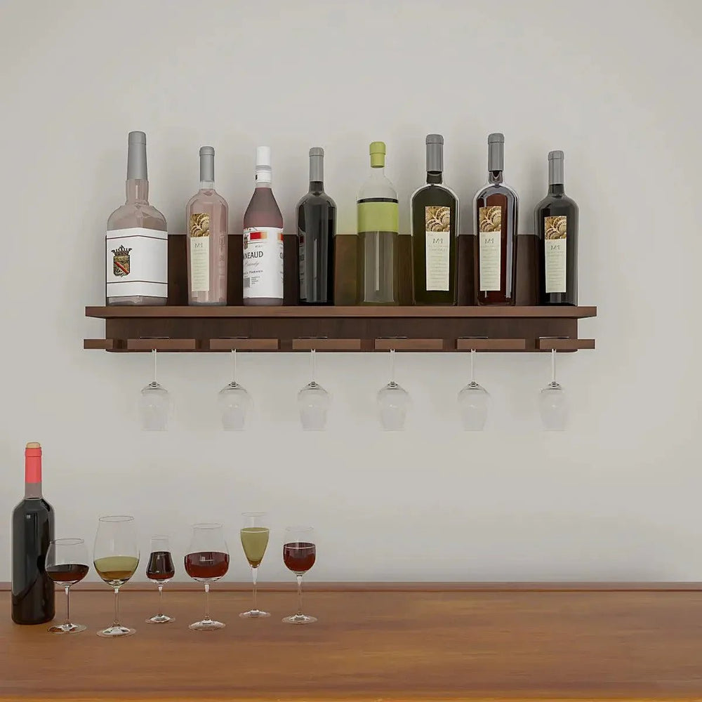 Aesthetic Backlit MDF Bar Wall Shelf / Mini Bar Cabinet (Walnut Finish) - All India Decor