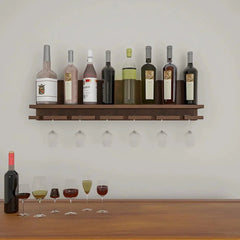 Aesthetic Backlit MDF Bar Wall Shelf / Mini Bar Cabinet (Walnut Finish) - All India Decor