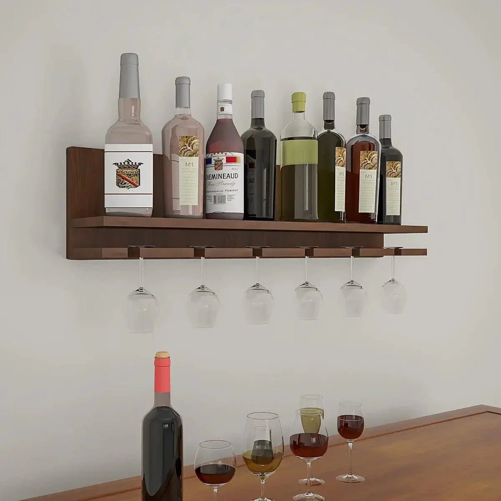 Aesthetic Backlit MDF Bar Wall Shelf / Mini Bar Cabinet (Walnut Finish) - All India Decor