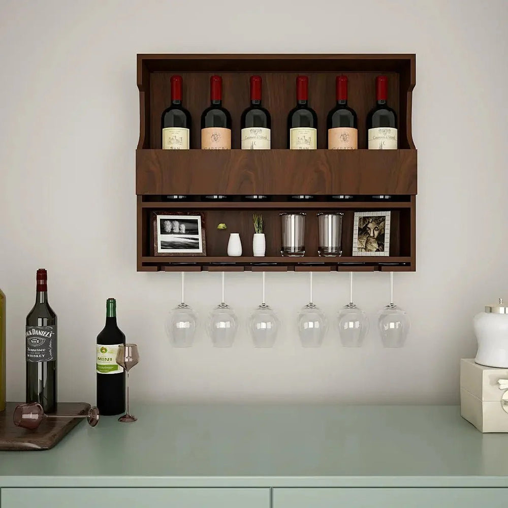 Exquisite Backlit MDF Bar Shelf / Mini Bar Cabinet in Walnut Finish - All India Decor