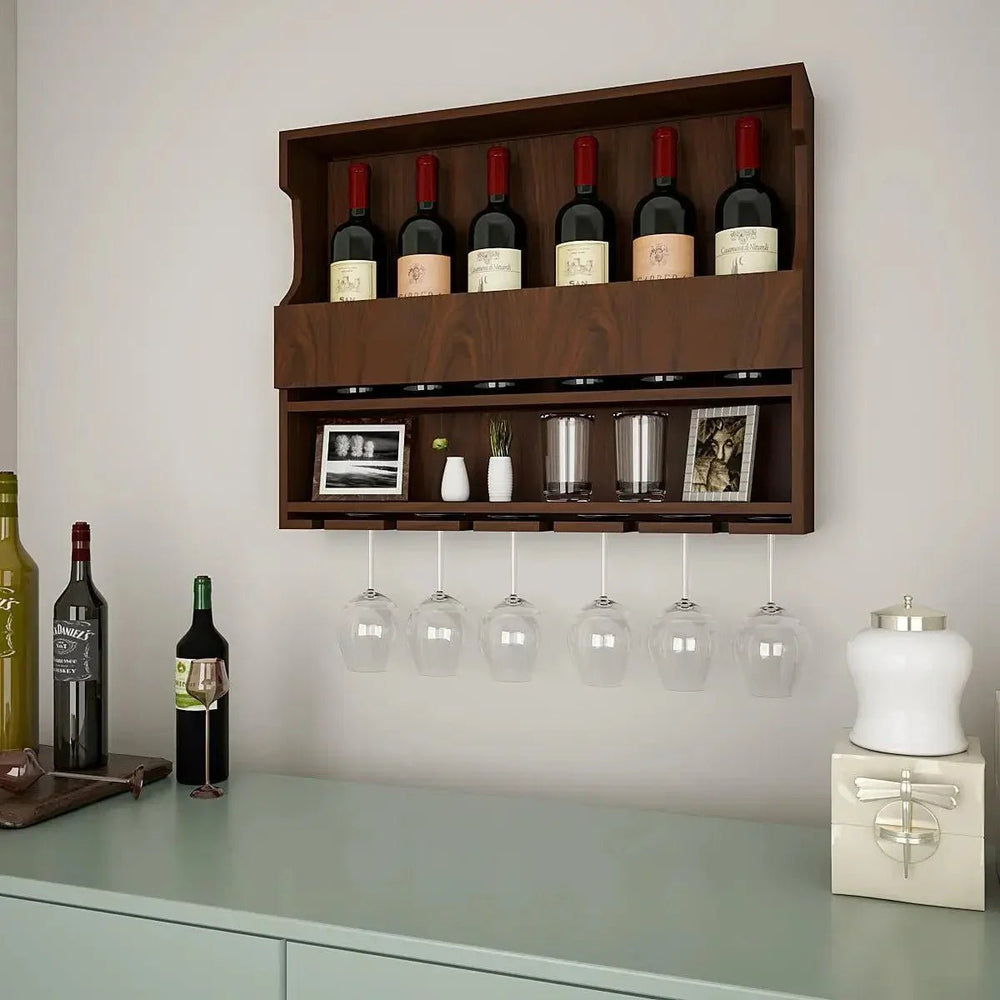 Exquisite Backlit MDF Bar Shelf / Mini Bar Cabinet in Walnut Finish - All India Decor