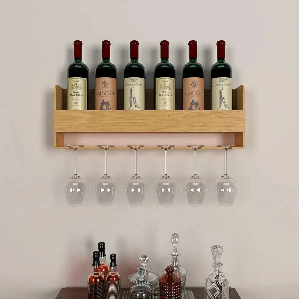 Minimalistic Backlit Wall Mounted Bar Shelf in Light Oak Finish - All India Decor