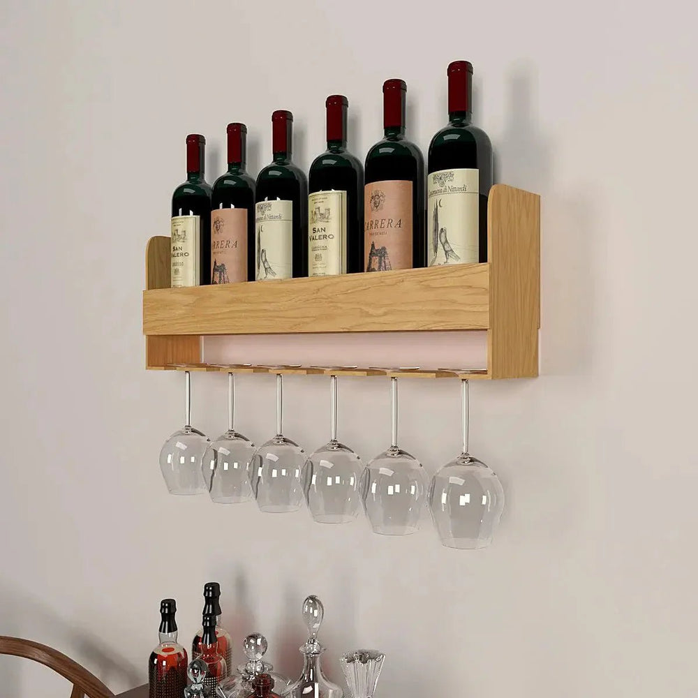 Minimalistic Backlit Wall Mounted Bar Shelf in Light Oak Finish - All India Decor
