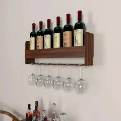 Engineered Wood Backlit Bar Wall Shelf / Mini Bar Cabinet in Walnut Finish - All India Decor