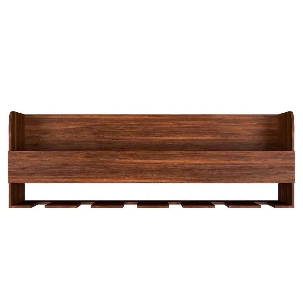 Engineered Wood Backlit Bar Wall Shelf / Mini Bar Cabinet in Walnut Finish - All India Decor