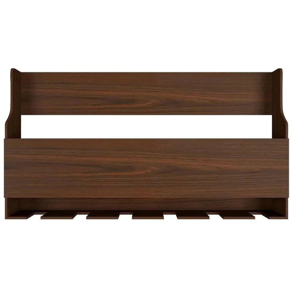 Spacious Backlit MDF Bar Wall Shelf / Mini Bar Cabinet in Walnut Finish - All India Decor