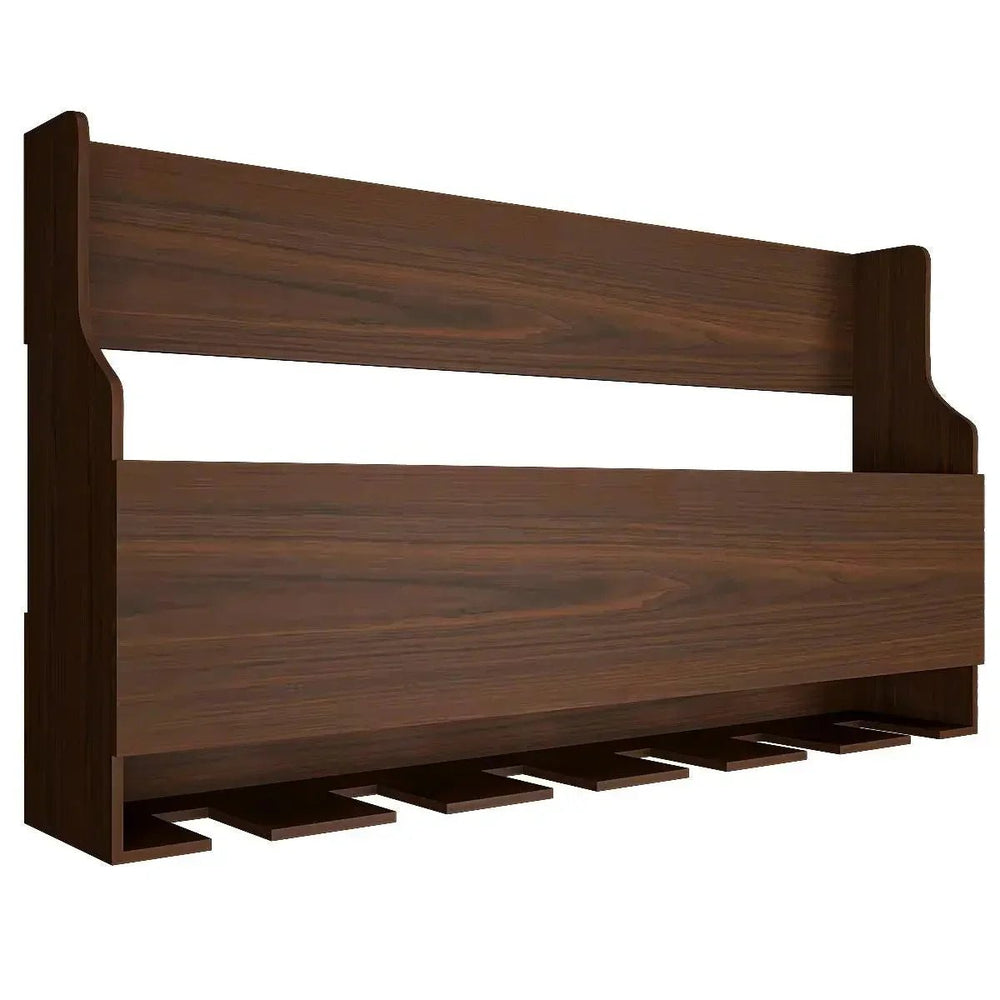 Spacious Backlit MDF Bar Wall Shelf / Mini Bar Cabinet in Walnut Finish - All India Decor
