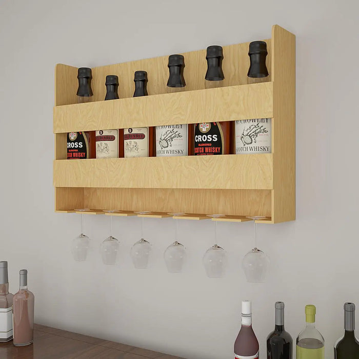 Aesthetic Backlit Wall Mounted Bar Shelf  in Light Oak Finish