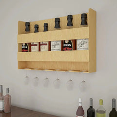 Aesthetic Backlit Wall Mounted Bar Shelf in Light Oak Finish - All India Decor