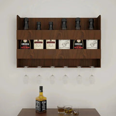 Sturdy Backlit MDF Bar Wall Shelf / Mini Bar Cabinet (Walnut Finish) - All India Decor