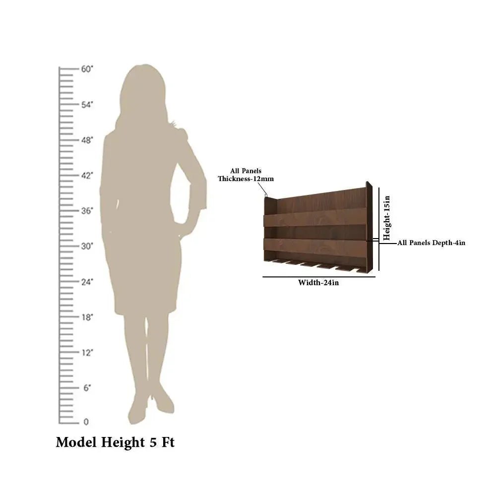 Sturdy Backlit MDF Bar Wall Shelf / Mini Bar Cabinet (Walnut Finish) - All India Decor