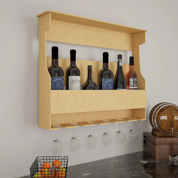 Premium-Quality Backlit MDF Bar Wall Shelf / Mini Bar Cabinet in Light Oak Finish