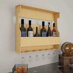 Premium - Quality Backlit MDF Bar Wall Shelf / Mini Bar Cabinet in Light Oak Finish - All India Decor