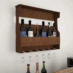 Backlit MDF Bar Wall Shelf / Mini Bar Cabinet in Walnut Finish - All India Decor