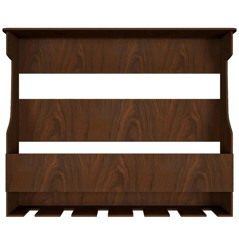 Backlit MDF Bar Wall Shelf / Mini Bar Cabinet in Walnut Finish - All India Decor