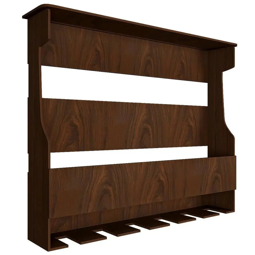 Backlit MDF Bar Wall Shelf / Mini Bar Cabinet in Walnut Finish - All India Decor