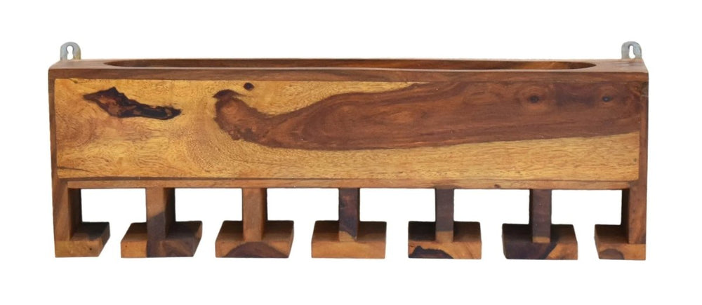 Yellow Natural Teak Wood Wall Mounted Bar Cabinet - All India Decor