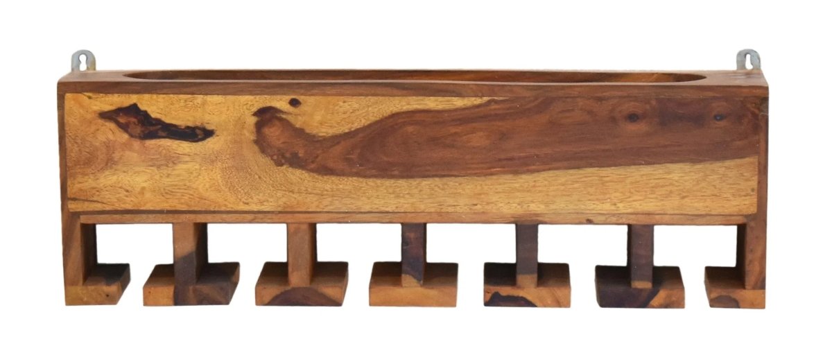 Yellow Natural Teak Wood Wall Mounted Bar Cabinet - All India Decor