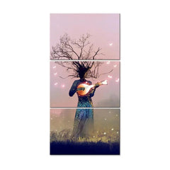 Tree Playing Magical Music Wall Painting Wooden Framed 3 Pieces Canvas Painting - All India Decor