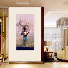 Tree Playing Magical Music Wall Painting Wooden Framed 3 Pieces Canvas Painting - All India Decor