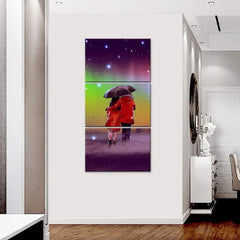 Couple Under Umbrella in Rainy Day Wall Painting Wooden Framed 3 Pieces Canvas Painting - All India Decor