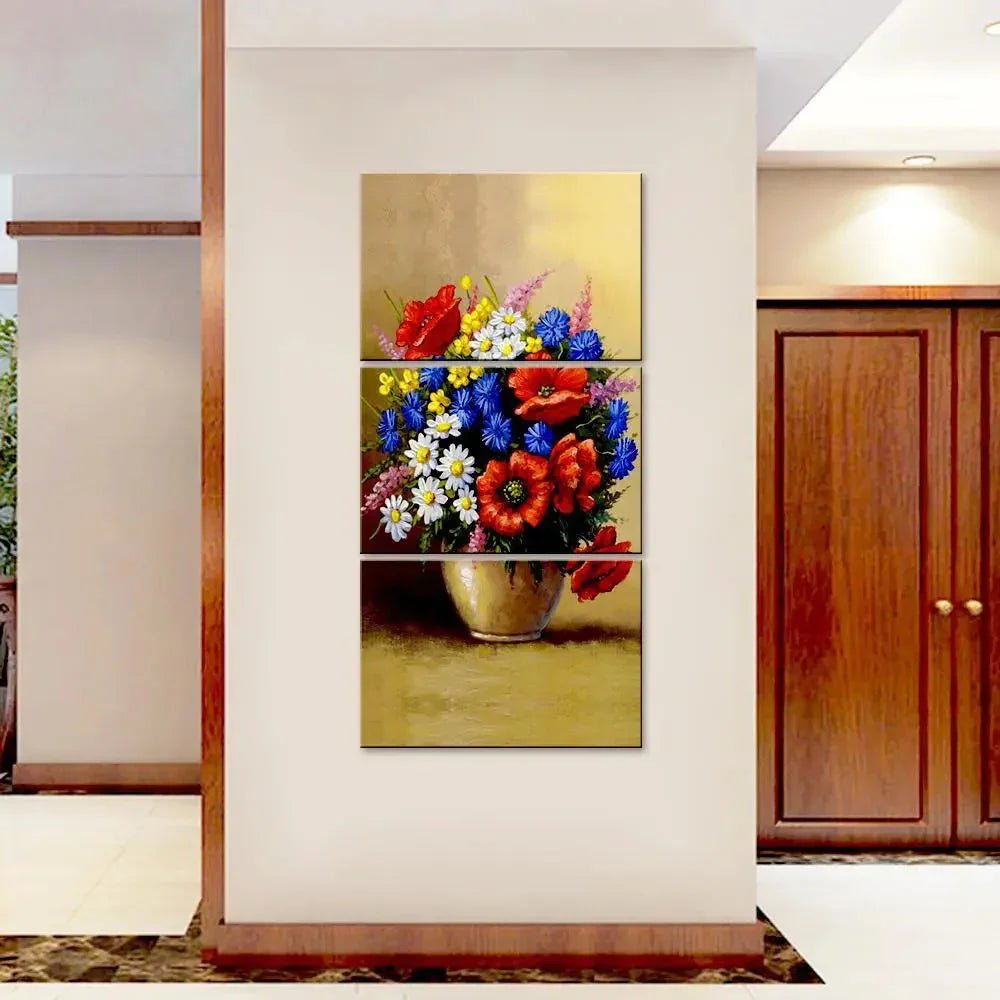 Beautiful Flower Wash Wall Painting Wooden Framed 3 Pieces Canvas Painting - All India Decor