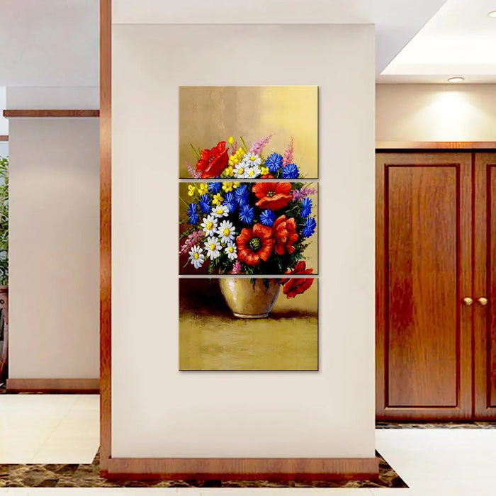 Beautiful Flower Wash Wall Painting Wooden Framed 3 Pieces Canvas Painting