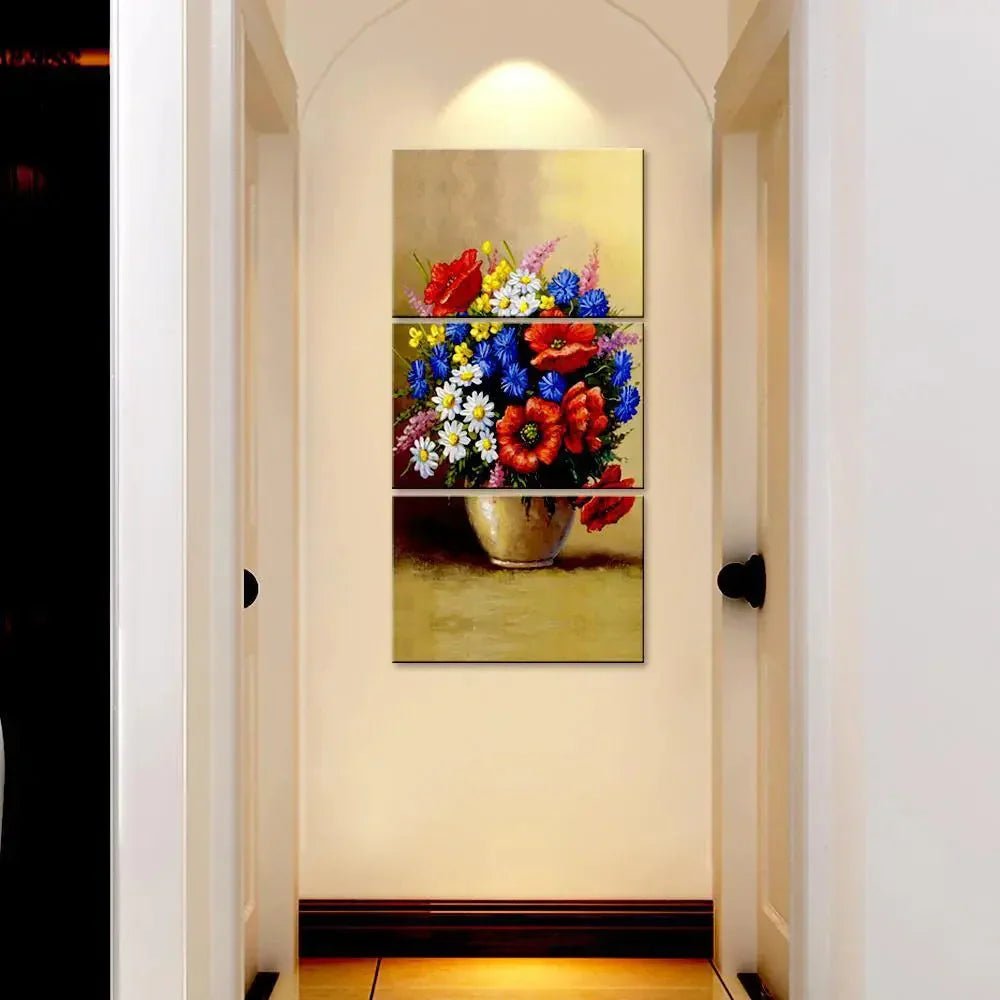 Beautiful Flower Wash Wall Painting Wooden Framed 3 Pieces Canvas Painting - All India Decor