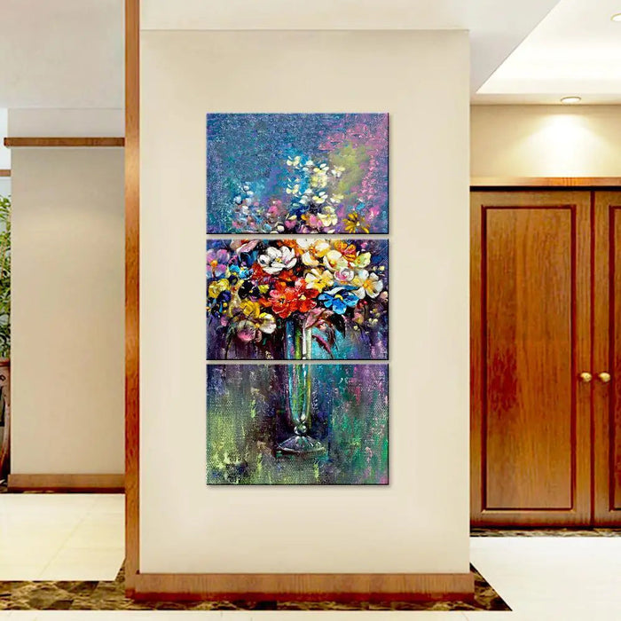 Beautiful Flower Wash Wall Painting Wooden Framed 3 Pieces Canvas Painting