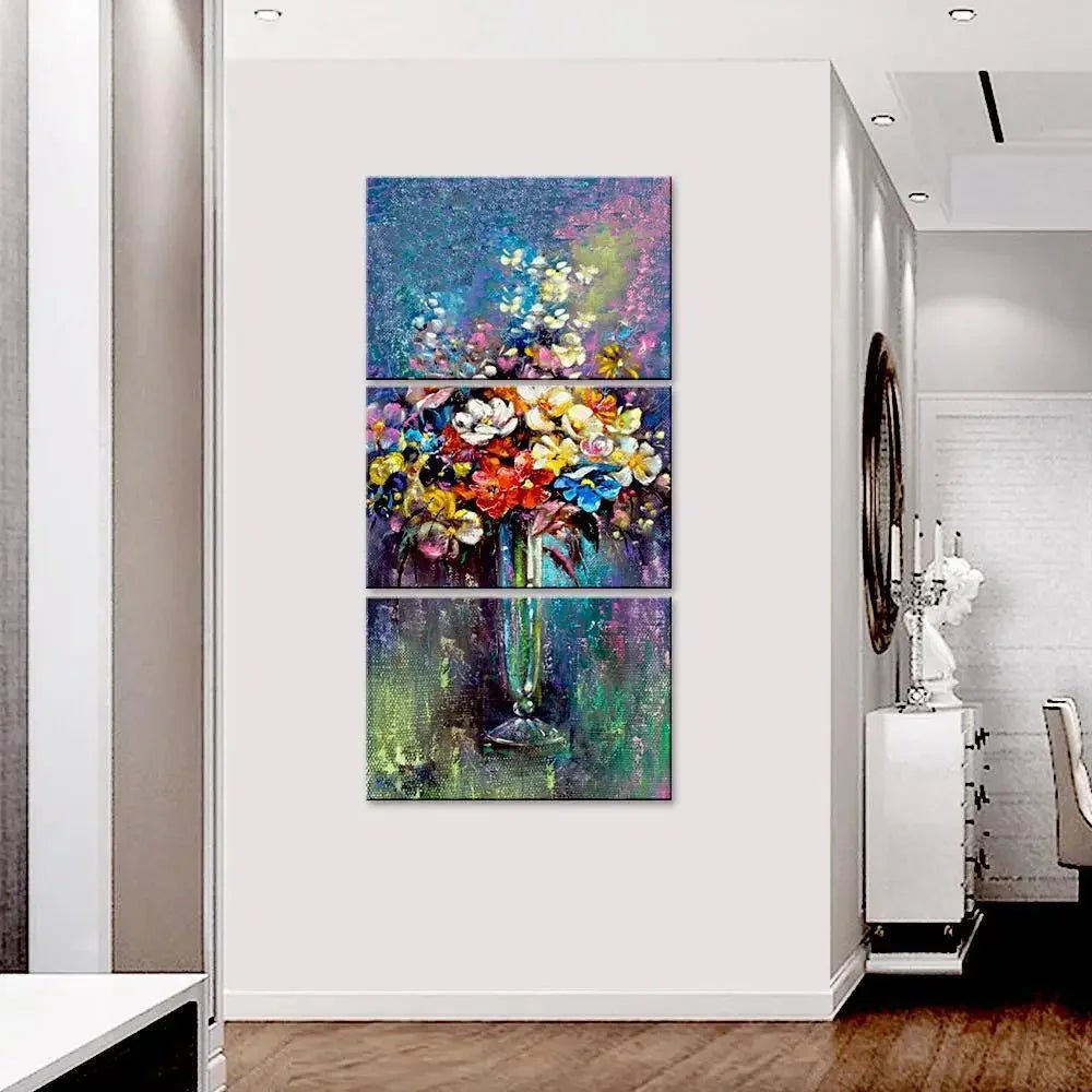 Beautiful Flower Wash Wall Painting Wooden Framed 3 Pieces Canvas Painting - All India Decor