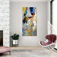 Girl Playing Violin Wall Painting Wooden Framed 3 Pieces Canvas Painting - All India Decor