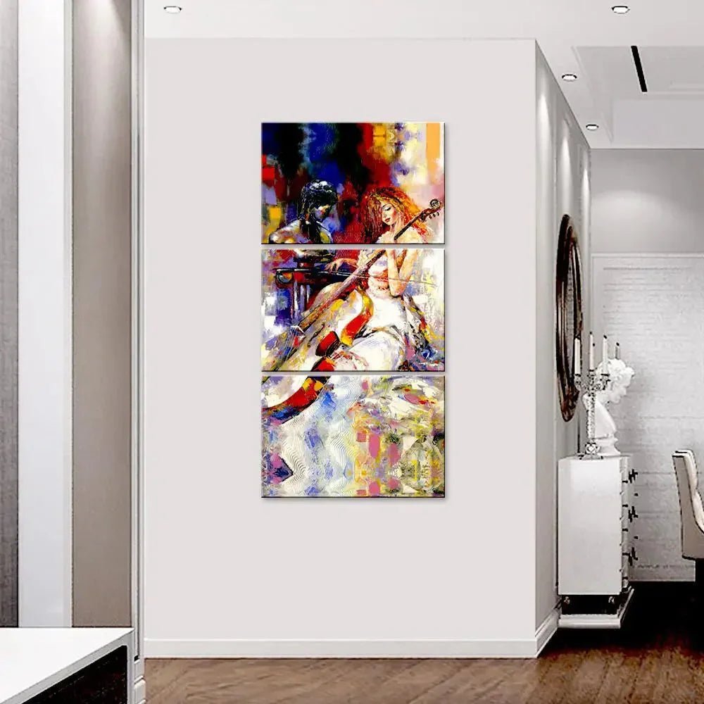 Beautiful Girl Playing Violin Wall Painting Wooden Framed 3 Pieces Canvas Painting - All India Decor